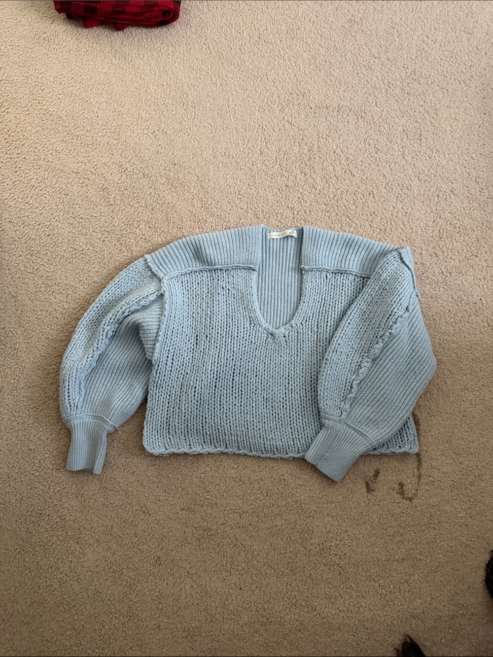 Altar'd State Baby Blue V-Neck Chunky Knit Sweater